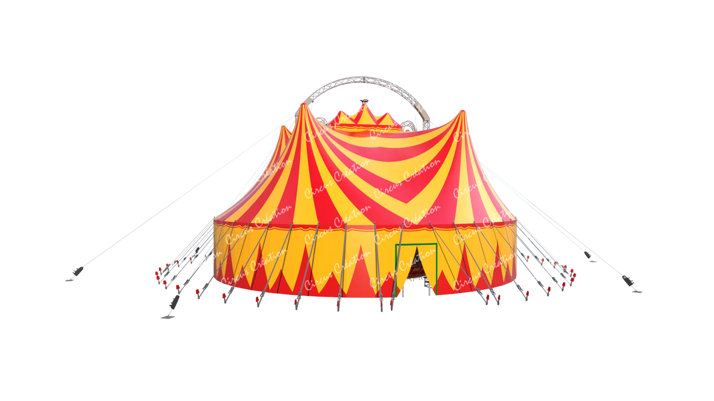 Chapiteau 2 mâts 3D avec intérieur + remorque de transport